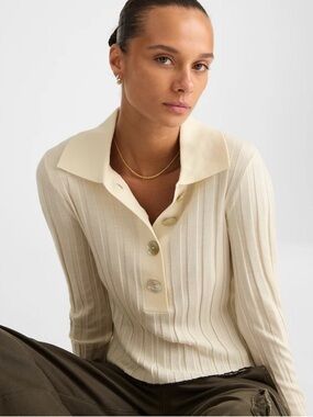 NWOT Madewell Cream Ribbed Polo Button Sweater, xs